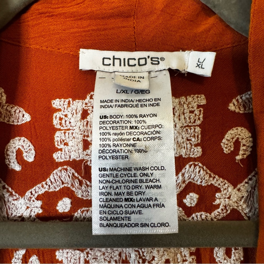 Chico's Embroidered Drama Kimono Top Burnished Clay Size L/XL - Picture 13 of 13